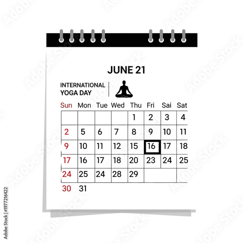 International Yoga Day June 21 Calendar Page Reminder