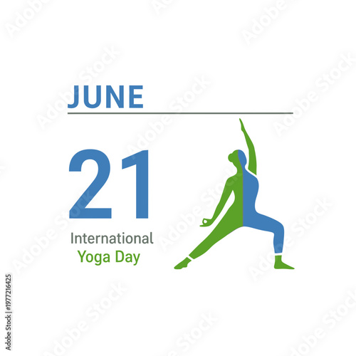 International Yoga Day June 21 Calendar Date with Yoga Pose Silhouette