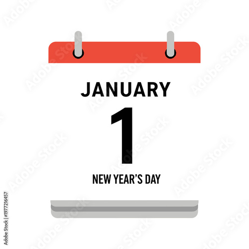 January 1st New Year's Day Calendar Page Celebration Icon