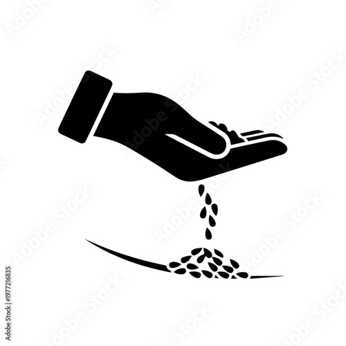 Vector icon of a hand sowing seeds into the ground, a concept for agriculture, planting, and growth