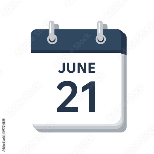 June 21 Calendar Date Icon - Summer Solstice, Midsummer, Planning, Reminder
