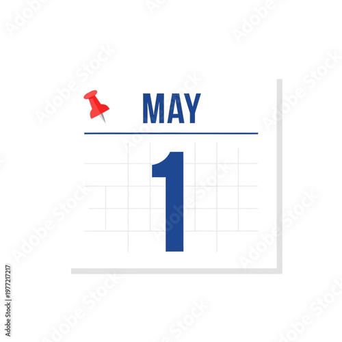 May 1st Calendar Page Pinned with Red Thumbtack, International Workers' Day Concept