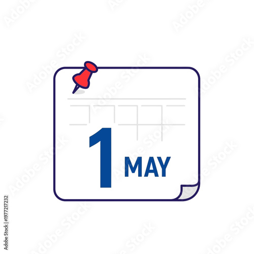 May 1st Calendar Reminder with Pushpin - Flat Design Icon