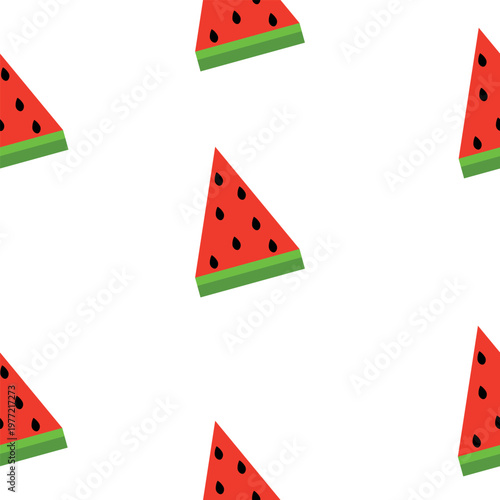 Watermelon fruit seamless pattern. Vector red melon slices background, fresh summer berry repeating wallpaper, organic food textile print.