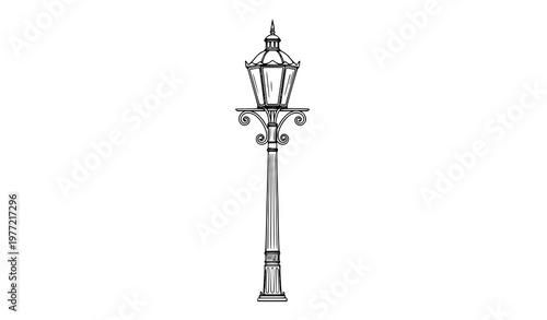 Vintage street lamp outline icon with lantern top minimal black vector illustration