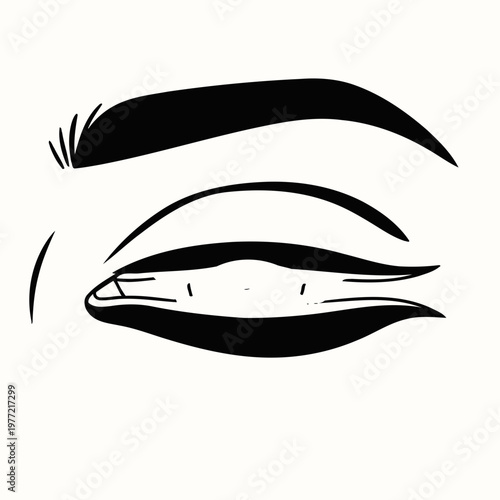 Minimalist Black and White Illustration of a Woman's Eye with Eyelashes and Eyebrows