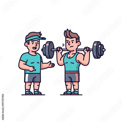Personal Trainer Guiding Man Lifting Heavy Barbell Weight in Gym Workout