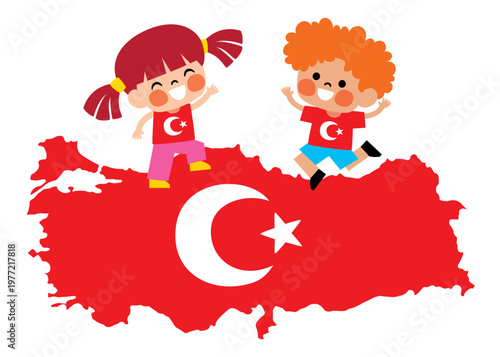 Turkish Children on Turkey Map