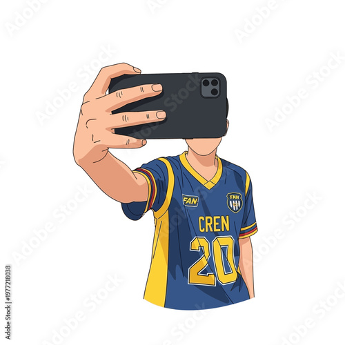 Person in Sports Jersey Taking Selfie with Smartphone