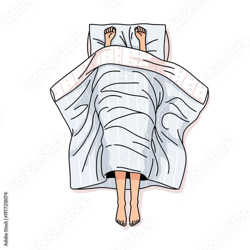 Person sleeping in bed, top view. Relaxed, comfortable, peaceful slumber.