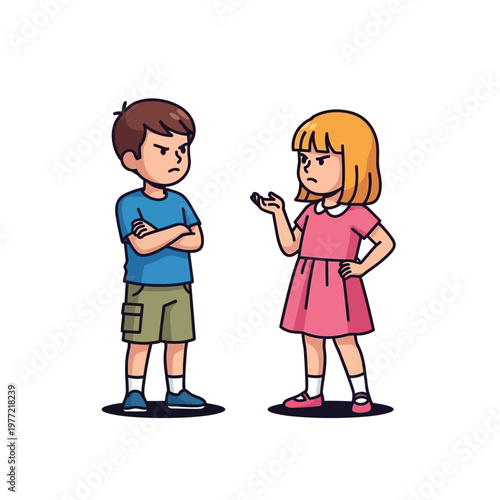 Children Arguing Cartoon Illustration