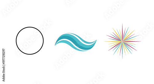 Colorful abstract shapes and symbols.