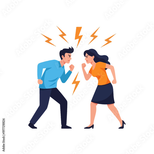 Couple Arguing, Conflict, Relationship Stress, Anger, Disagreement, Lightning Bolts