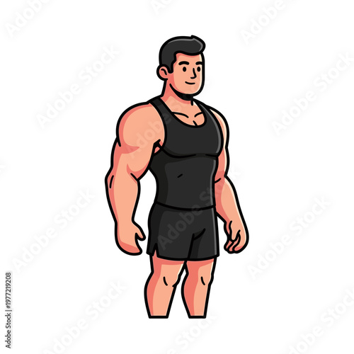 Muscular Man in Tank Top and Shorts - Cartoon Style
