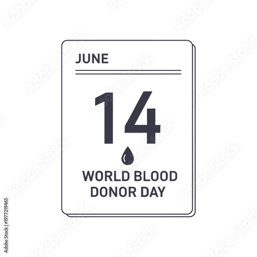 World Blood Donor Day Calendar Icon - June 14, Blood Drop Symbol