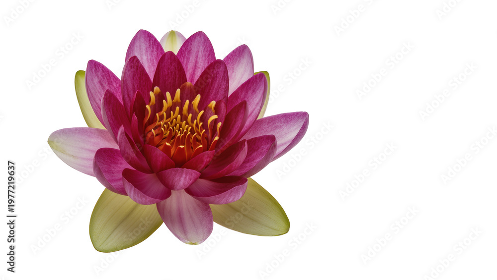 Obraz premium Vibrant pink water lily with yellow center, isolated on transparent background
