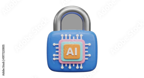 Vector illustration of 3d illustration of a padlock with an artificial intelligence chip icon on a transparent background
