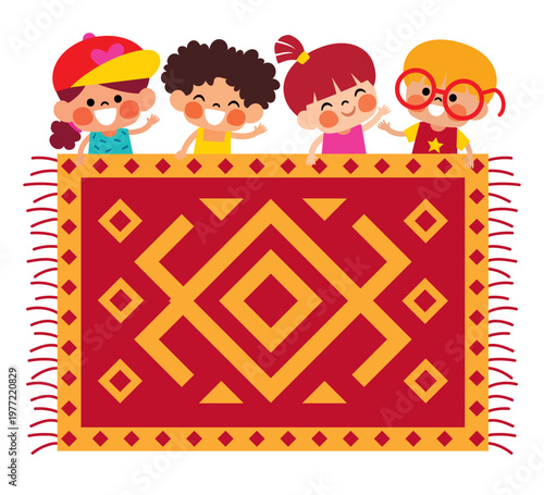 Children Posing With Turkish Carpet