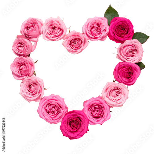 ピンクの薔薇で作られたハートのフレーム
