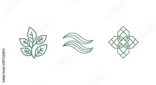 Green leaf and wave line art.