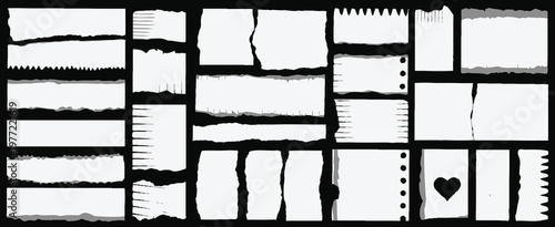 Torn paper scraps vector set with blank notebook sheets, ragged edges, ripped book pages, sticky note scraps and damaged paper strips for collage, scrapbooking and creative design use