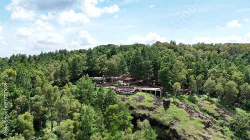 Beautiful tropical landscape of Dlingo hills and pine forest forest in Special Region of Yogyakarta.

