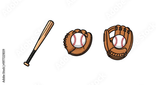 Baseball bat and baseball gloves equipment.