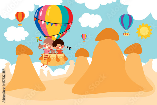 Cartoon Children Flying Over Cappadocia