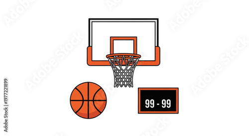 Basketball hoop with orange ball.