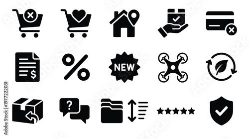 Collection of black icons for business and ecommerce