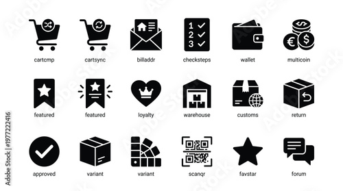 Black and white icons for business and ecommerce concepts