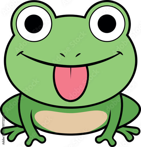Minimal Flat Vector Cartoon Frog Sticking Tongue Out Playful Green Amphibian Character