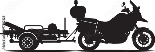 Motorcycle, bike, trailer, silhouette, vector, black, icon, transportation, vehicle