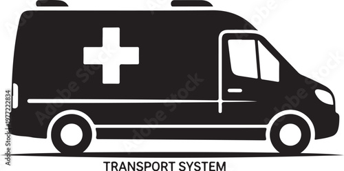 Black ambulance icon, transport system symbol, medical vehicle graphic, emergency service illustration