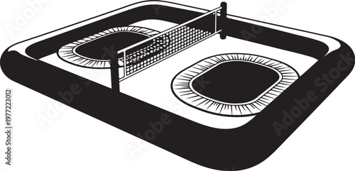 Trampoline Park, Double Mini Trampolines, Black and White Vector, Sports Equipment Illustration, Fitness Center