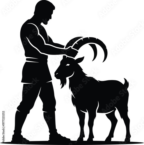 Man with Sacrificial Goat Silhouette VectorMan with Sacrificial Goat Silhouette Vector