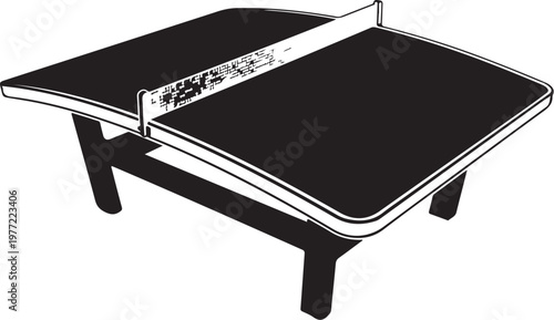 Ping pong table, black and white vector, table tennis, sports equipment, game
