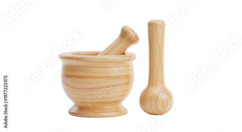 Vector illustration of wooden mortar and pestle on a transparent background