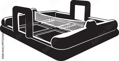 Inflatable, black, bouncy castle, kids' trampoline, playground equipment, vector icon