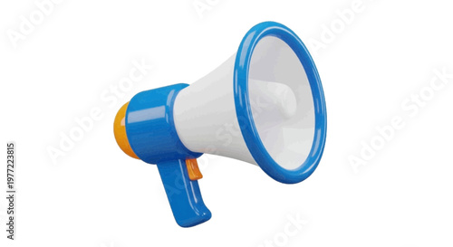 Vector illustration of 3d render of a blue and white megaphone on a transparent background