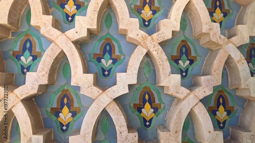 Traditional Moroccan geometric tile pattern close-up, - Traditional Moroccan zellige geometric tile pattern colorful close-up background texture