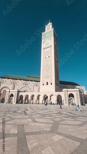 Casablanca, Morocco - 23 March 2026 , Hassan II Mosque street view with traffic, Hassan II Mosque Casablanca Morocco street view traffic road urban landmark
