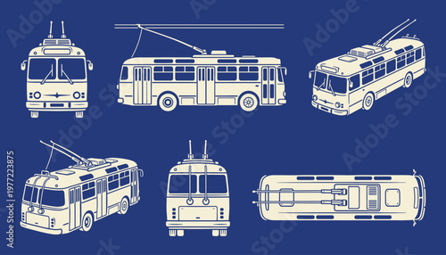Vintage Electric Trolleybus Collection with Multiple View Perspectives