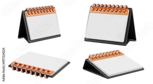 Vector illustration of set of blank desk calendars with spiral binding on a transparent background