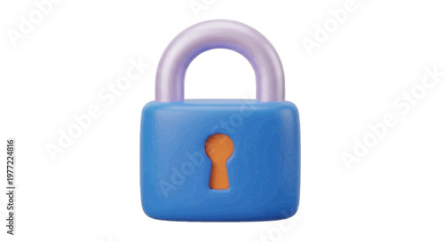 Vector illustration of 3d render of a blue padlock with a metallic shackle on a transparent background