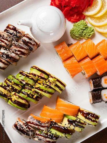Assorted sushi roll set with salmon