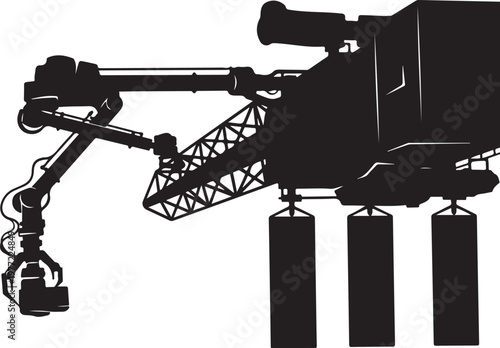 Industrial robotic arm, mechanical claw, black silhouette, vector illustration, factory automation, robotics
