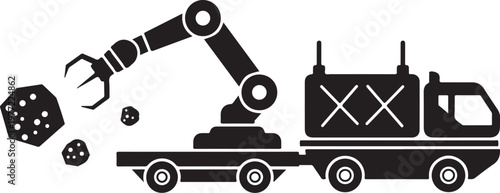 Industrial robotic arm, truck mounted, black silhouette, industrial automation, robotics