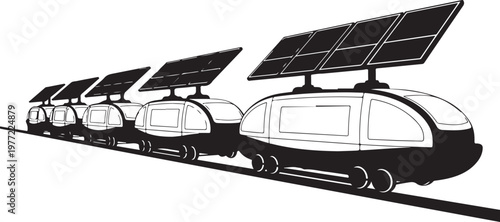 Solar powered train, eco friendly transportation, futuristic rail, sustainable travel