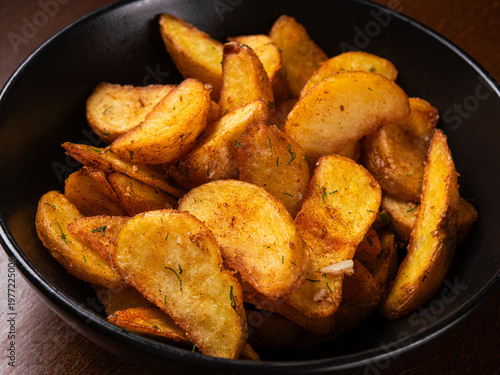 Golden roasted potato wedges with spices